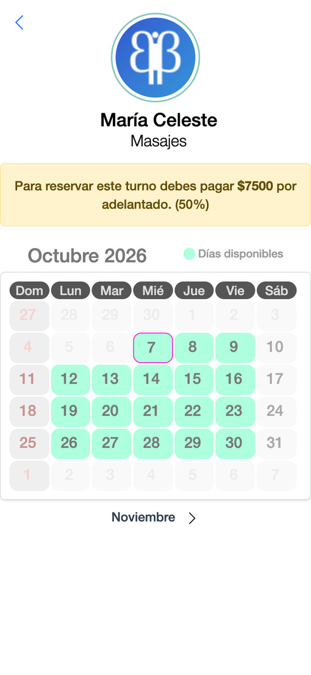 Calendario del micrositio con el aviso de la seña