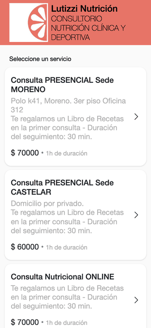 Recorrido de un cliente en un micrositio de reservas real: elige el servicio, ve el aviso del pago por adelantado, toca el día y el horario, y completa sus datos